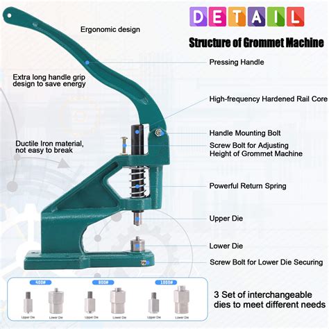 Glarks Heavy Duty Hand Press Grommet Eyelet Machine Hole Punch Tool Kit