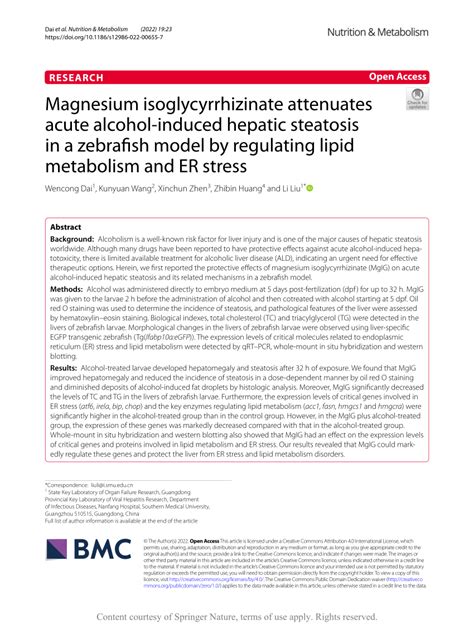 PDF Magnesium Isoglycyrrhizinate Attenuates Acute Alcohol Induced