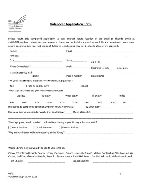 Fillable Online Volunteer Application Form Forsyth Fax Email Print