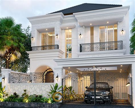 Desain Tampak Depan Dengan Pagar Rumah Classic Modern 2 Lantai Ibu Suci Di Depok Jawa Barat