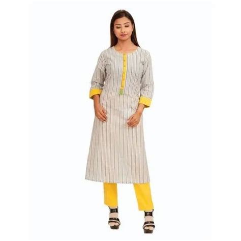 3 4th Sleeve Strips Casual Wear Cotton Kurti Wash Care Handwash At Rs