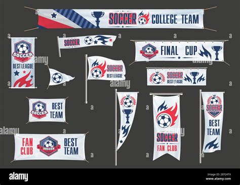 Soccer cup championship banners and flags icons design templates ...