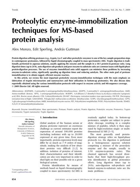 Pdf Proteolytic Enzyme Immobilization Techniques For Ms Based Protein