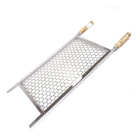 Grelha Moeda Churrasco 80x50 Inox Chapa Grossa Cabo Madeira Queiroz