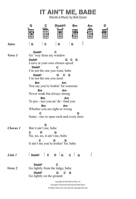 It Ain T Me Babe Sheet Music Bob Dylan Piano Vocal Guitar Chords