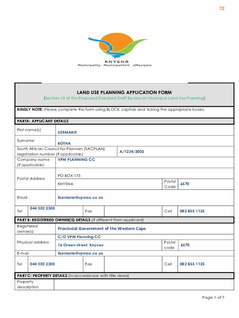 Fillable Online T Land Use Planning Application Form Knysna Fax