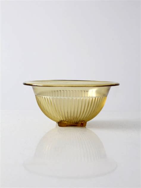 Depression Glass Bowl Vintage Yellow Ribbed Glass Bowl Etsy