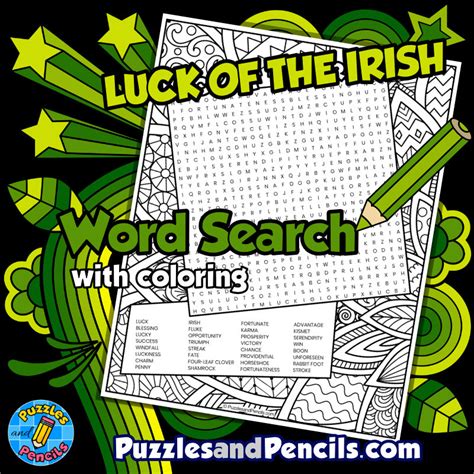 Luck Of The Irish Word Search Puzzle With Coloring St Patrick S Day