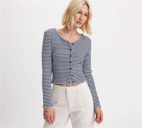 Striped Monica Long Sleeve T Shirt Blue Levis® Ca