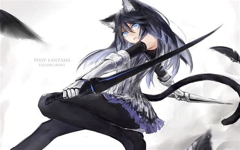 Hotti Beauty Neko Samurai Samurai Pixiv Fallen Knight Neko Anime