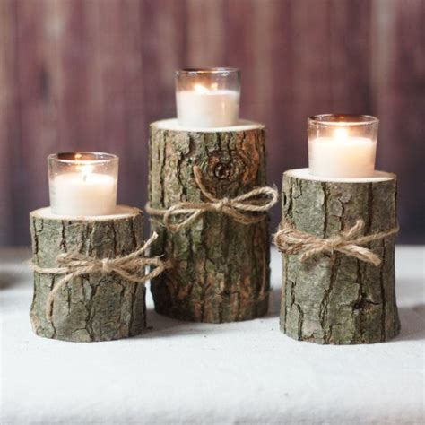 Log Candle Holder Rustic Tealight Holder Rustic Centerpiece Etsy