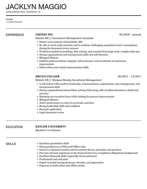 Investment Management Resume Samples Velvet Jobs