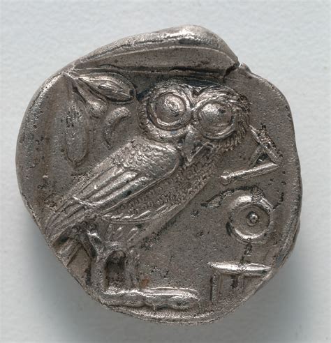 Tetradrachm: Owl, standing, r., crescent moon and olive branch above ...