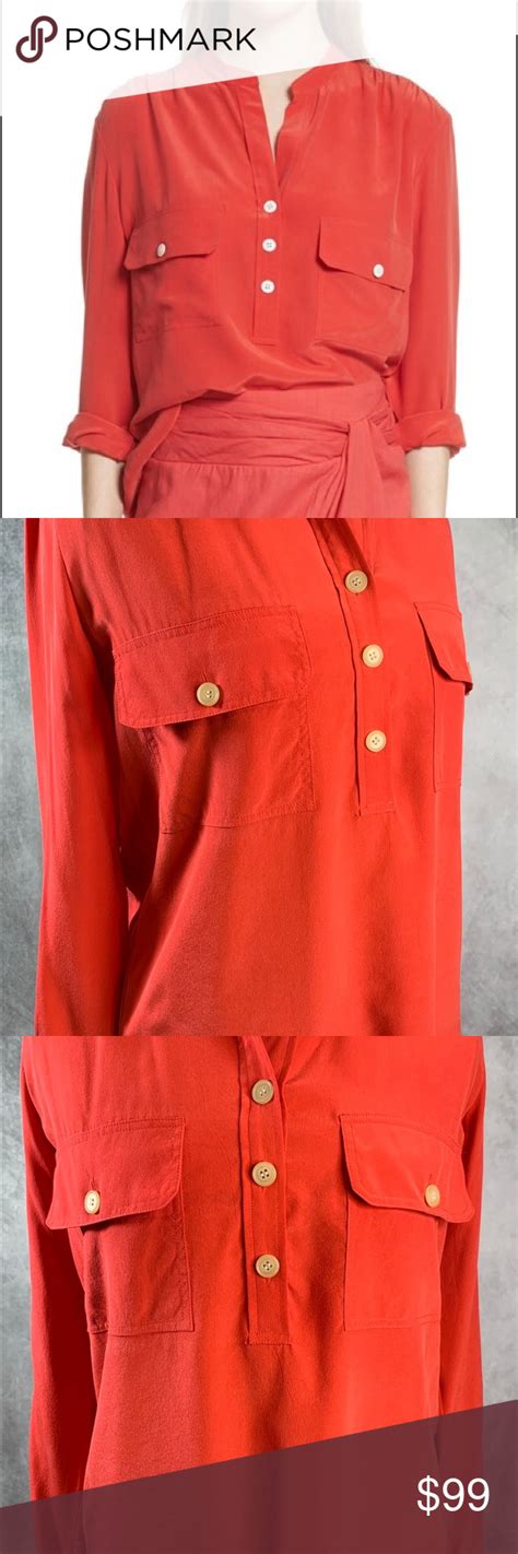 Vince Silk Utility Poppy Red Blouse Red Blouses Red Poppies Blouse