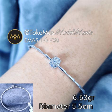 Jual Gelang Emas Bangle Simple Elegant Emas Putih 750 Kadar 17k 6