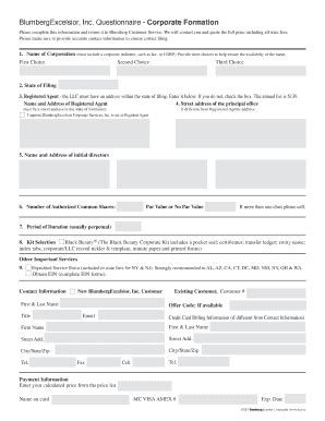 Fillable Online Blumbergexcelsior Inc Questionnaire Corporate