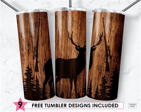 20oz Skinny Tumbler Sublimation Designs Deer Hunting Woodgrain Etsy