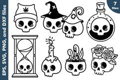 Cute Skull Svg Set Halloween Skulls Cut Files Eps Png Dxf