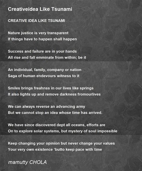 Creativeidea Like Tsunami - Creativeidea Like Tsunami Poem by mamutty CHOLA