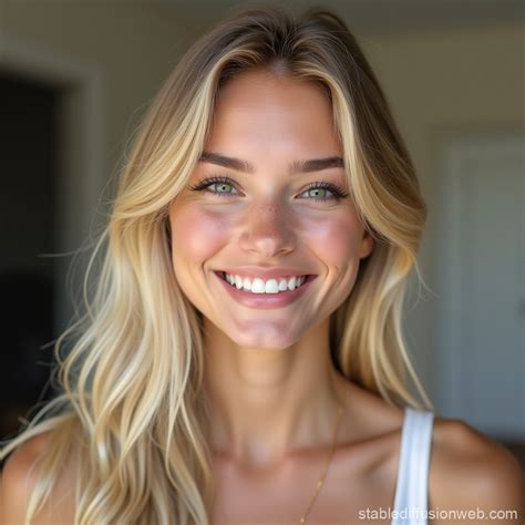 A Photorealistic Image Of A Smiling Blonde Woman Stable Diffusion Online