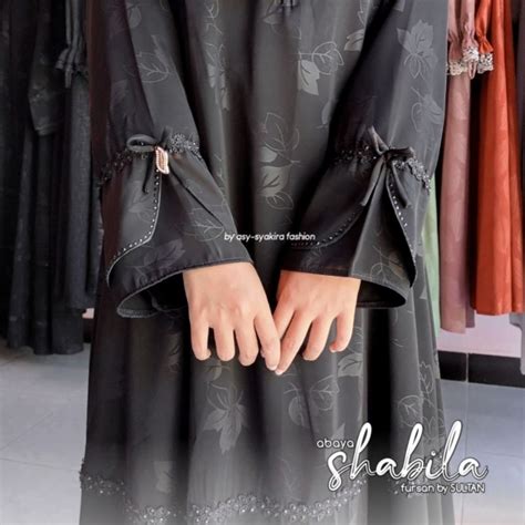 Jual Abaya Shabila Gamis Embos Hitam Fursan By Sultan Asy Syakira