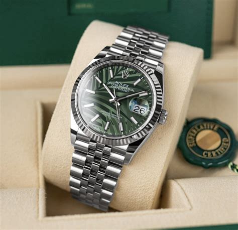 位Chrono24Trusted Seller出售勞力士 Datejust 36mm Oliver Green Palm Motif