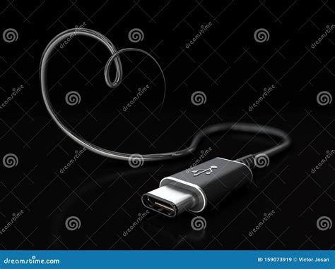 Usb Type C Or Usb 4 Connector Cable Line Art 3d Illustration Stock
