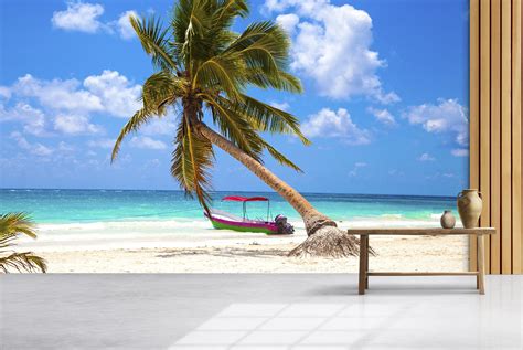 White Sand Palm Tree Beach Wall Mural Wallpaper