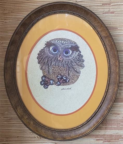 Owl By Glenn Heath Ruffled Oval Picture Frame Usa 1971 Art Print Hoot