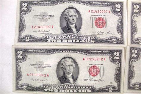 Red Seal Two Dollar Bills Dated 1963 9x 1953 10 X And 1928