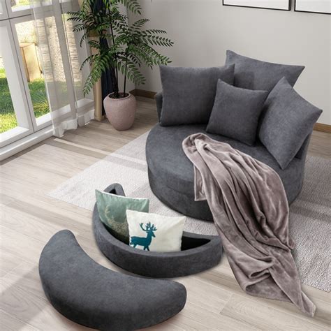 360° Swivel Accent Barrel Chair And Half Crescent Moon Storage Bench