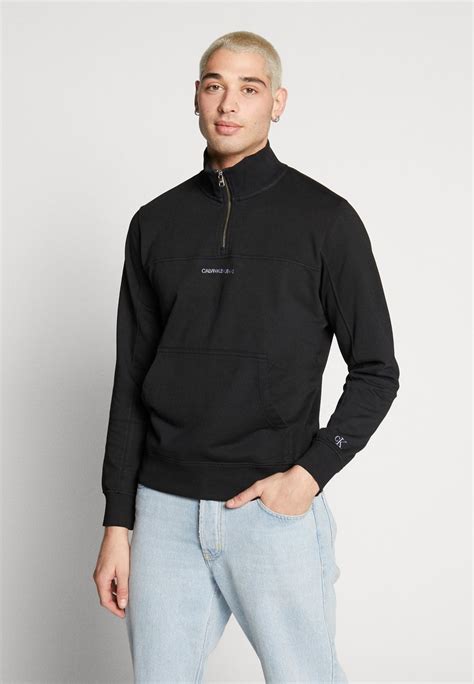 Calvin Klein Jeans Instit Chest Logo Mock Neck Sweatshirt Black