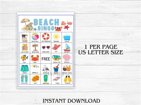 Beach Bingo Summer Beach Bingo Game Beach Activity Fun In The Sun