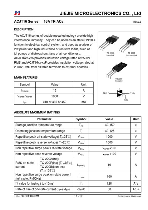 ACJT1610 TRIACs Datasheet Distribuidor Stock Y Mejor Precio