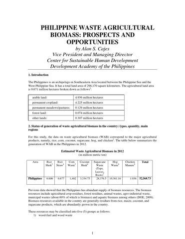 Philippine Waste Agricultural Biomass: Prospects and Opportunities by ... 