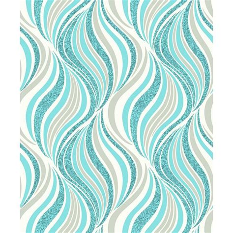 Dundee Deco Falkirk Ophia Waves Teal Grey White Vinyl Peelable Roll