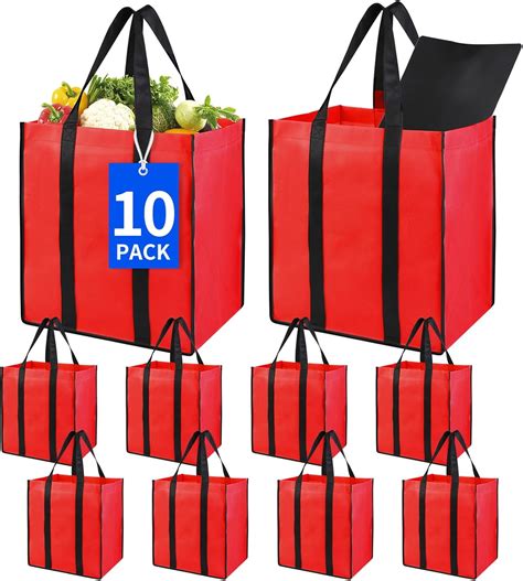 Bodaon 10Pk Collapsible Kitchen Reusable Grocery Bags With Plastic