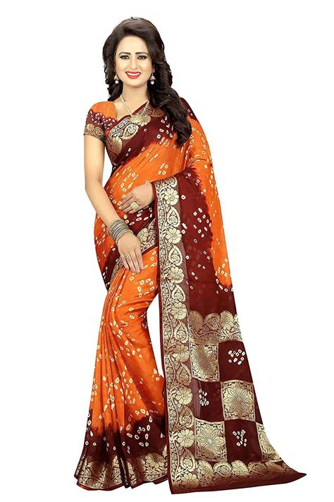 Indian Traditional Rajasthani Art Silk Bandhani Saree With Blouse Piece Women Unstitched Blouse