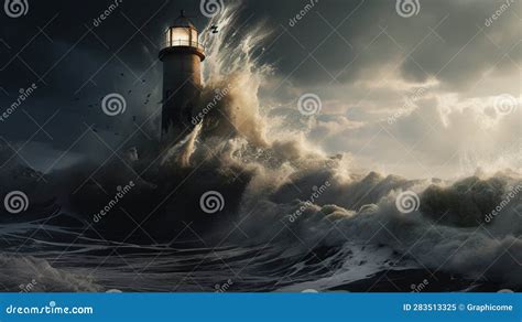 Beautiful Lighthouse in a Stormy Night Stock Illustration - Illustration of ghostly, dusk: 283513325