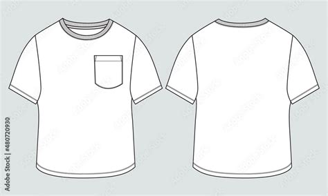 Short Sleeve T Shirt With Pocket Technical Fashion Flat Sketch Vector