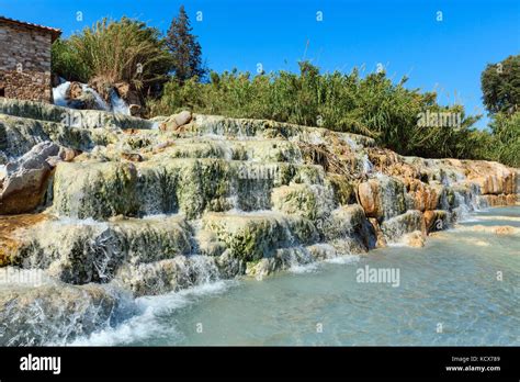 Natural Spa With Waterfalls And Hot Springs At Saturnia Thermal Baths Grosseto Tuscany Italy