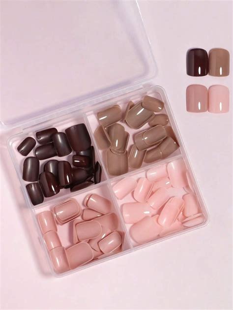 Pcs Solid Different Nude Colors Glossy Wearable Nail Art Lovely Short Square Fake Nails