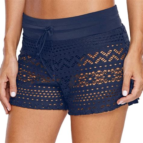 Mujer Elegante Verano Croché Cordón Bañador Pantalones Cortos de Natación Enorme Fondo de Bikini