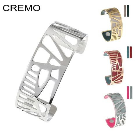 Cremo Luxury Stainless Steel Cuff Bangle Bracelet Hollow Woodpecker