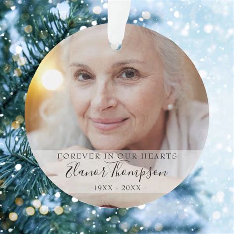 Forever In Our Hearts Memorial Photo Christmas Ceramic Ornament Zazzle