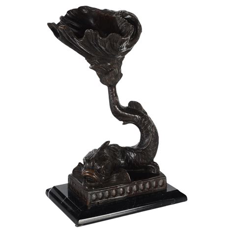 Bronze Sculpture Classicist Dolphin Lost Wax Casting Marble Base