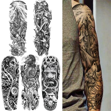 Warrior God Temporary Tattoo Sleeve For Men Women Adult Soldier Black ...