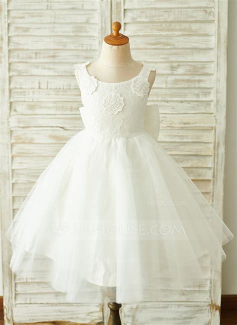 A Line Knee Length Flower Girl Dress Tulle Lace Sleeveless Scoop Neck