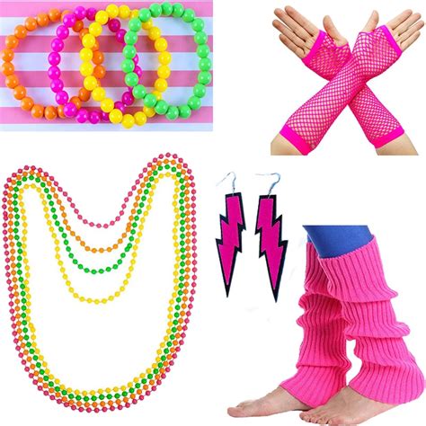 Women 80s Party Fancy Dress Costume Outfit Accessories Set Neon ...