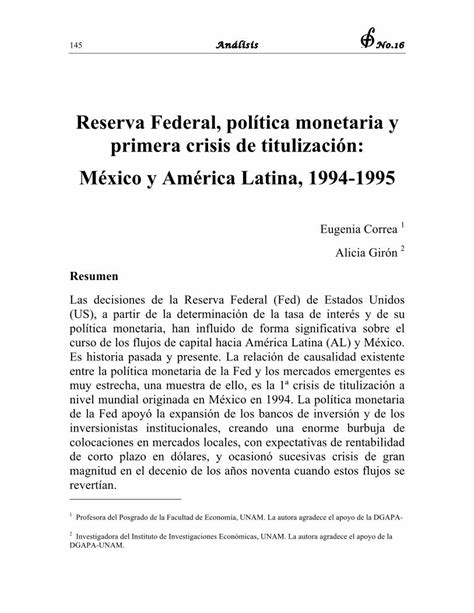 Pdf Reserva Federal Pol Tica Monetaria Y Primera Crisis De Pdf